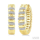 1/10 Ctw Bold Ribbed Swirl Round Cut Diamond Fashion Hoop Earring in Yellow Gold Vermeil