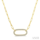1/10 Ctw Paperclip Round Cut Diamond Fashion Pendant With Chain in Yellow Gold Vermeil