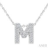1/6 Ctw Bubble Accent Initial 'M' Round Cut Diamond Fashion Pendant With Chain in 10K White Gold