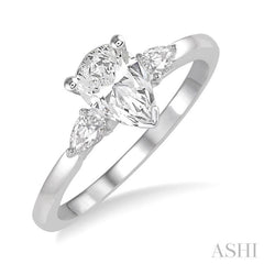 1/5 Ctw Pear Cut Diamond Semi-Mount Engagement Ring in 14K White Gold