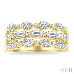 1 1/2 Ctw Triple Row Multi-Cut Diamond Fashion Band in 14K Yellow Gold