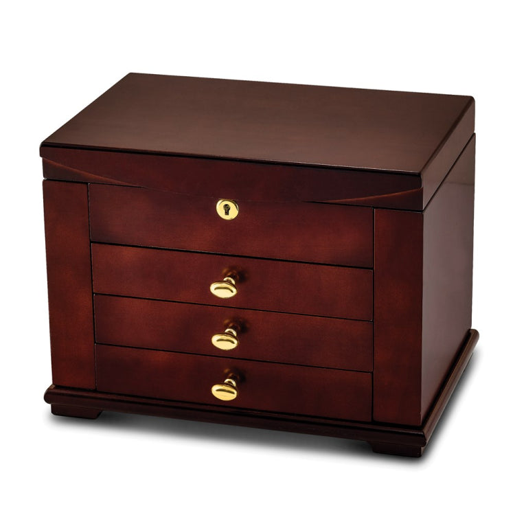 Luxury Giftware by Jere Matte Cherry Finish Poplar Veneer 3-drawer w/Swing-out Sides Locking Wooden Jewelry Chest