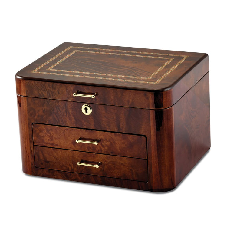 Luxury Giftware by Jere High Gloss Elm Burl Veneer with Double Braided Accents 2-drawer Locking Wooden Jewelry Box