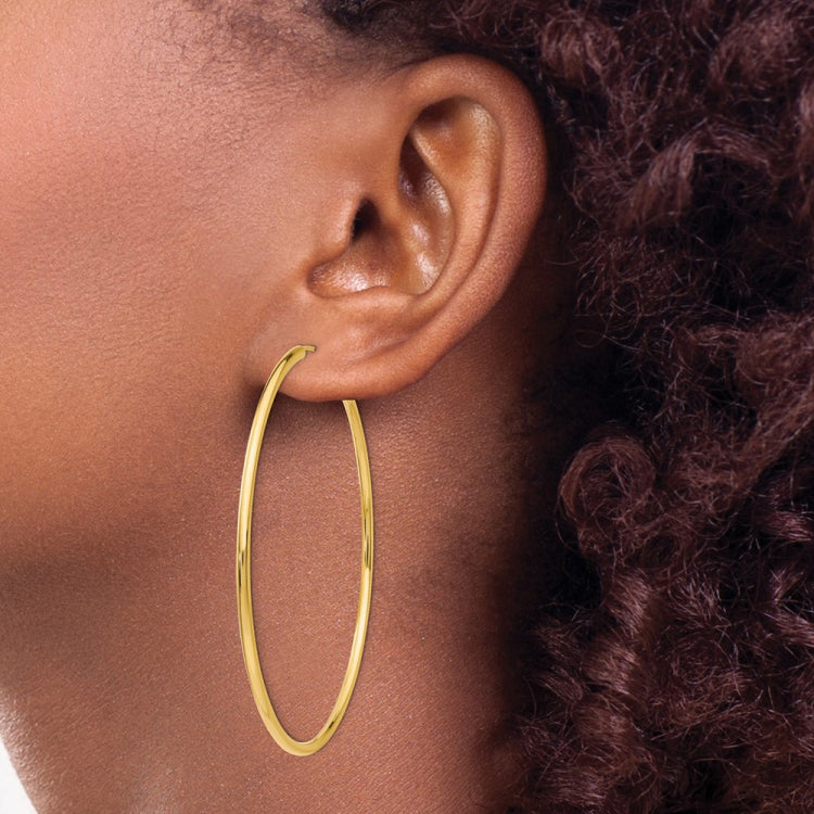 14k 2x60mm Polished Round Endless Tube Hoop Earrings