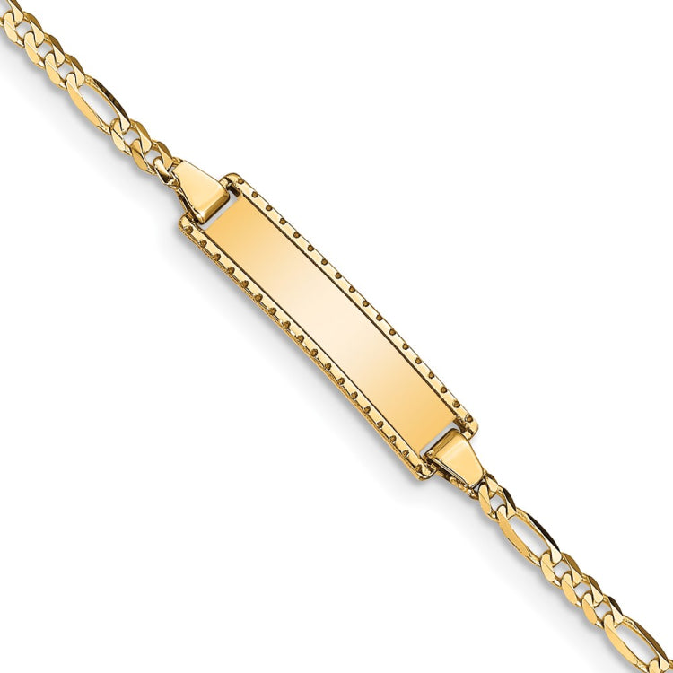 14k Polished Solid Chain/Solid Plate Figaro Link 18.5x5mm Plate 6 inch Baby/Child ID Bracelet