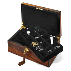 Luxury Giftware by Jere Matte Finish Tiger Wood Veneer with Inlay Design Locking Wooden Jewelry Box