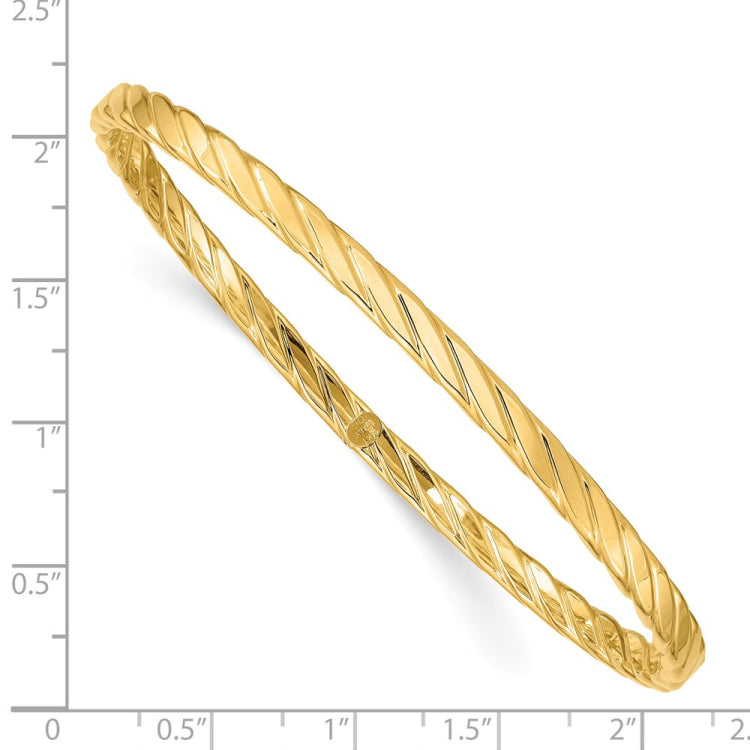 14K Polished Textured Twist 4.00mm Slip-on Round Bangle Bracelet