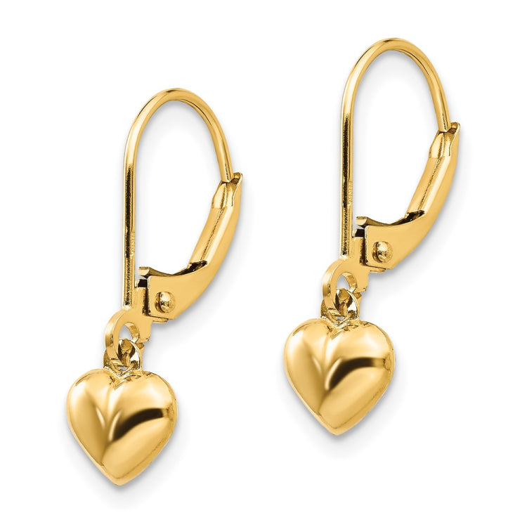 14k Madi K Puffed Polished Heart Drop Childrens Leverback Earrings
