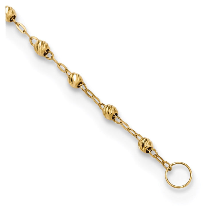 14k Polished Cross and Miraculous Medal with Diamond-cut Beads 17 inch Rosary Necklace Plus 3 inch Extender