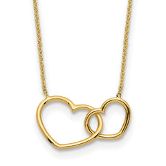 14K Polished Two Interlocked Hearts 17 inch Necklace