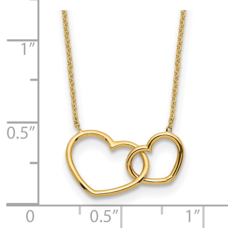 14K Polished Two Interlocked Hearts 17 inch Necklace