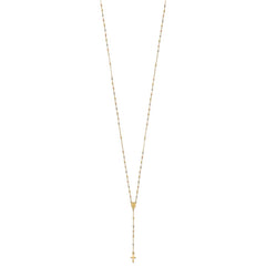 14k Tri-color Cross and Miraculous Medal with Laser-cut Beads 17 inch Rosary Necklace Plus 3 inch Extender