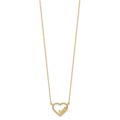 14K Polished Open Heart with LOVE Inside 17 inch Necklace Plus 0.5 inch Extender