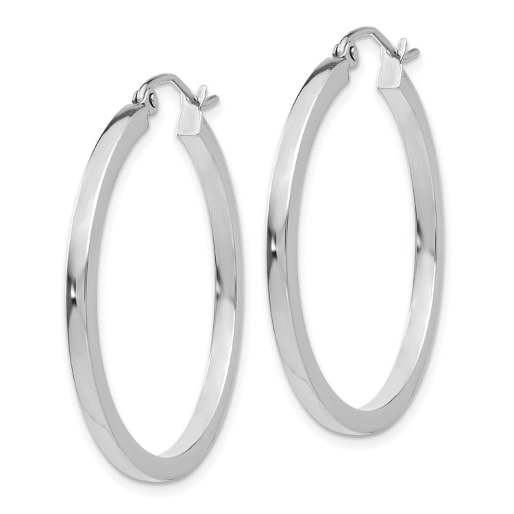14k White Gold 2x30mm Square Tube Hoop Earrings