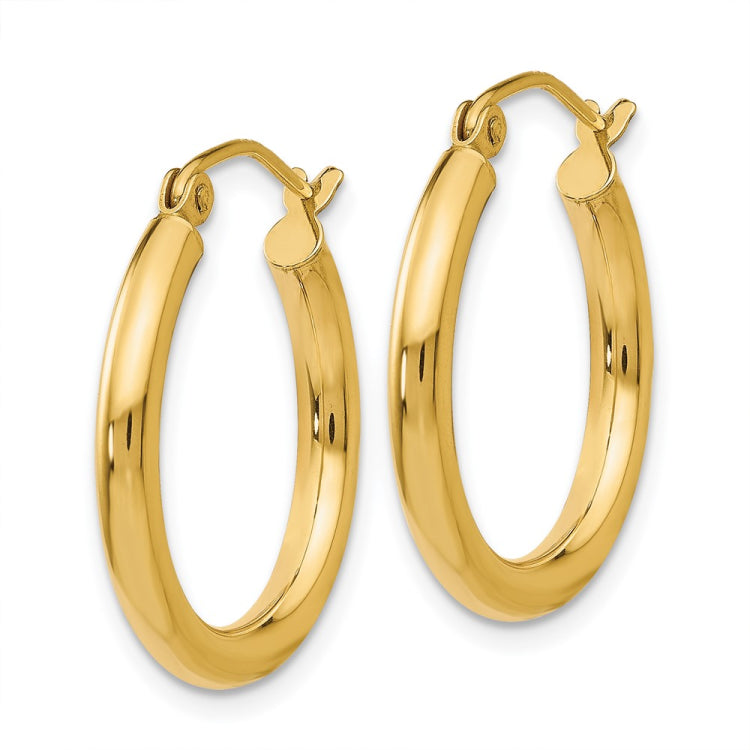 14K 2.5x20mm Polished Round Tube Hoop Earrings