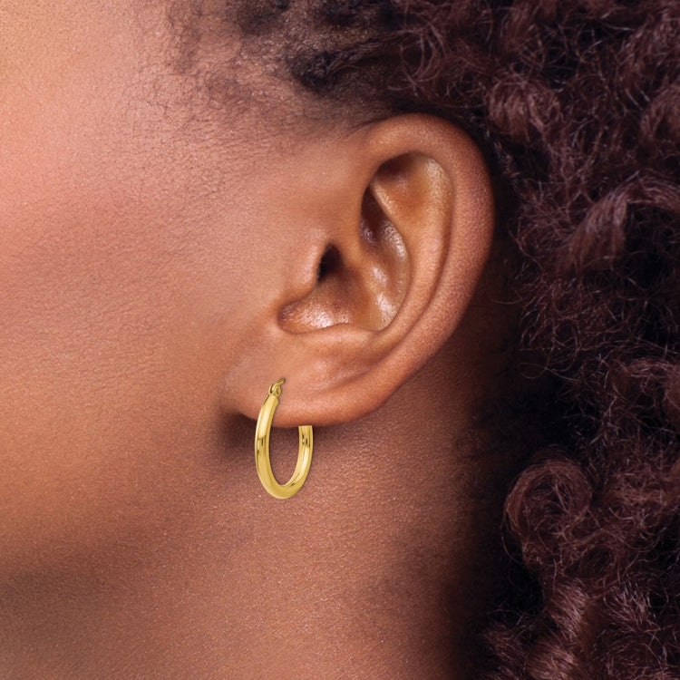 14K 2.5x20mm Polished Round Tube Hoop Earrings