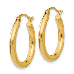 14K 2.5x20mm Polished Lightweight Tube Hoop Earrings
