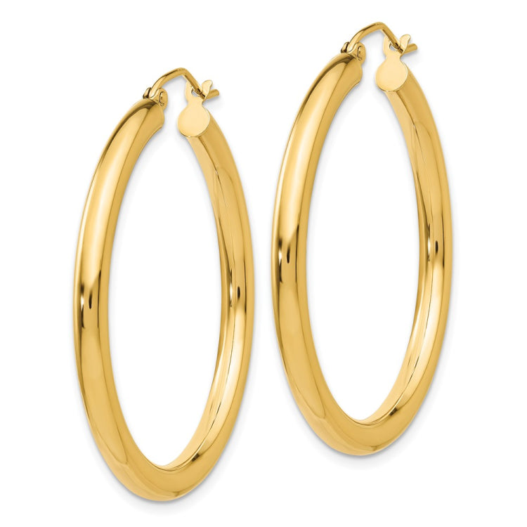 14K 3x35mm Polished Tube Hoop Earrings