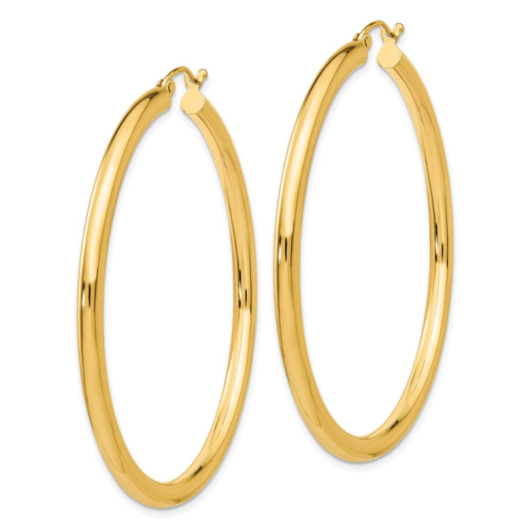 14K 3x50mm Polished Lightweight Tube Hoop Earrings