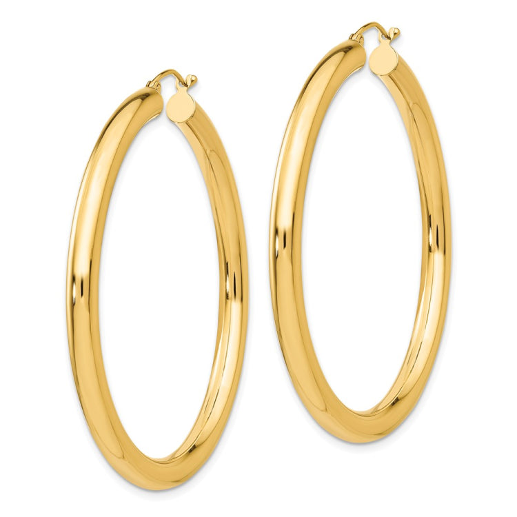 14K 4x50mm Polished Lightweight Tube Hoop Earrings