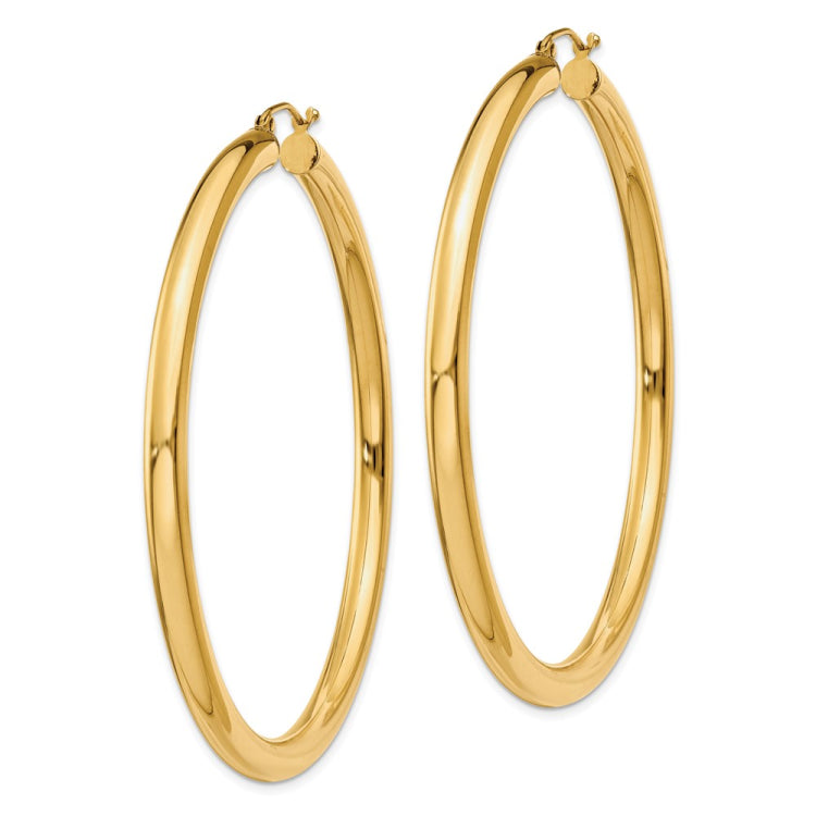 14K 4x60mm Polished Lightweight Tube Hoop Earrings