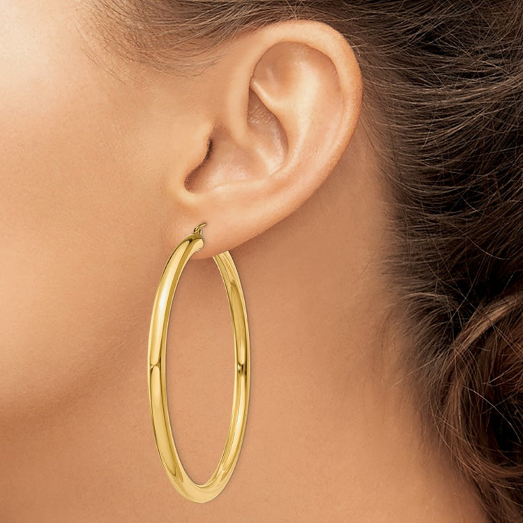 14K 4x60mm Polished Lightweight Tube Hoop Earrings