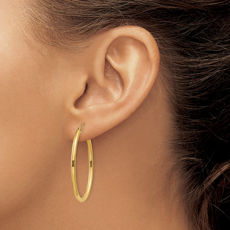 14k 2x35mm Oval Polished Tube Hoop Earrings