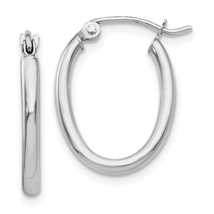 14k White Gold 2x19mm Polished Oval Tube Hoop Earrings