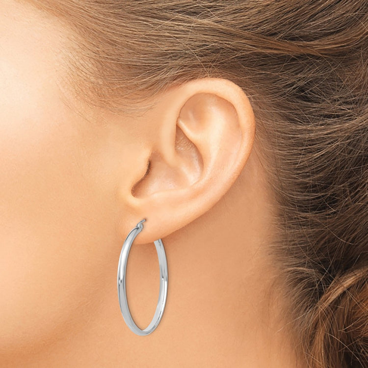 14k White Gold 2.75x35mm Polished Tube Hoop Earrings