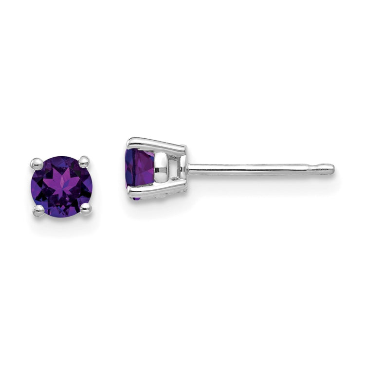 14k White Gold 4mm Round Amethyst Post Earrings