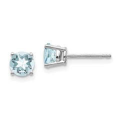 14k White Gold 5mm Round Aquamarine Post Earrings