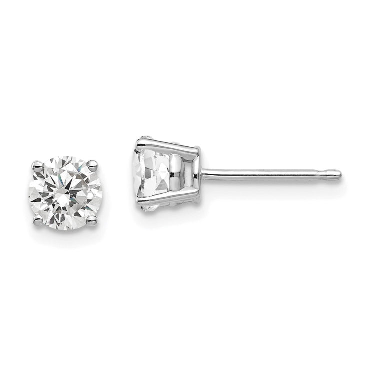 14k White Gold 5mm Round Cubic Zirconia Post Earrings