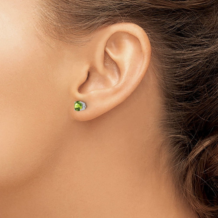 14k White Gold 5mm Round Peridot Post Earrings