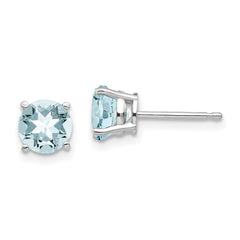 14k White Gold 6mm Round Aquamarine Post Earrings