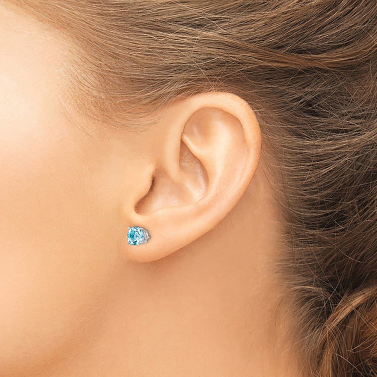 14k White Gold 6mm Round Aquamarine Post Earrings