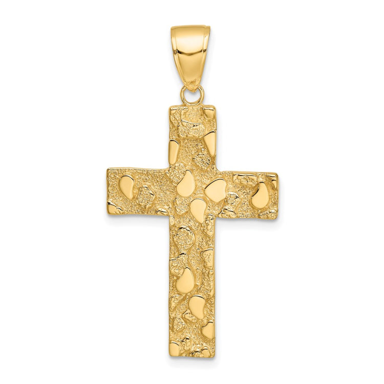 14K Polished Textured Nugget Style Cross Pendant