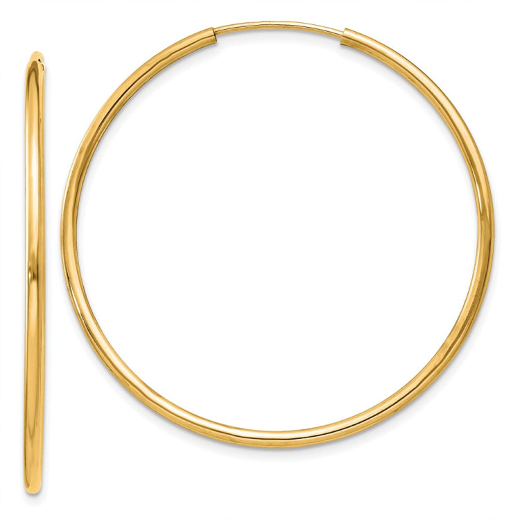 14k 1.5x38mm Polished Round Endless Tube Hoop Earrings