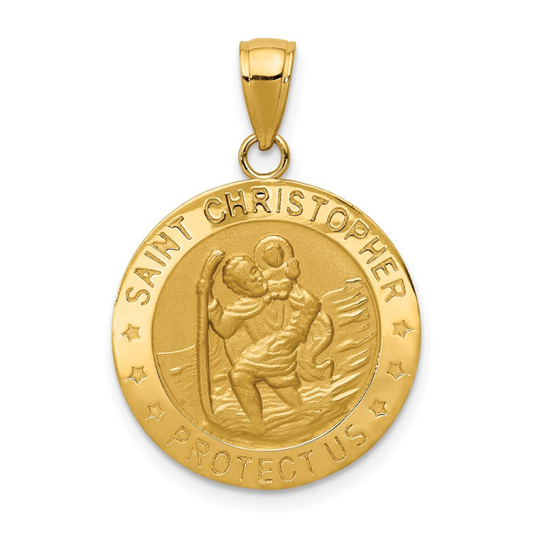 14k Polished and Satin Solid Saint Christopher Medal Pendant