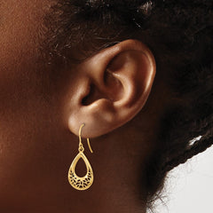 14k Polished Filigree Teardrop Dangle French Hook Earrings