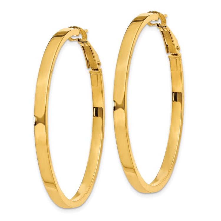 14k 3x45mm Polished Square Tube Omega Back Round Hoop Earrings