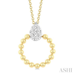1/6 Ctw Round Cut Diamond Bead Shank Pear Shape Lovebright Pendant With Chain in 10K Yellow and White Gold