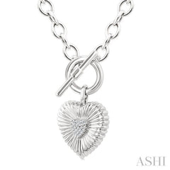 1/10 Ctw Heart Fluted Toggle Round Cut Diamond Fashion Necklace in Sterling Silver