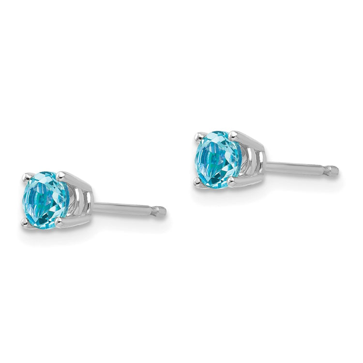 14k White Gold 4mm Round Blue Topaz Post Earrings