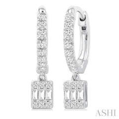1/3 Ctw Petite Rectangle Shape Fusion Diamond Fashion Huggies in 10K White Gold