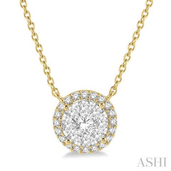 1/2 Ctw Circular Round Cut Diamond Lovebright Pendant With Chain in 14K Yellow and White Gold
