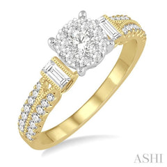 3/4 Ctw Diamond Lovebright Engagement Ring in 14K Yellow and White Gold