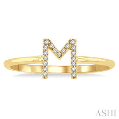 1/20 Ctw Initial 'M' Round Cut Diamond Fashion Ring in 10K Yellow Gold