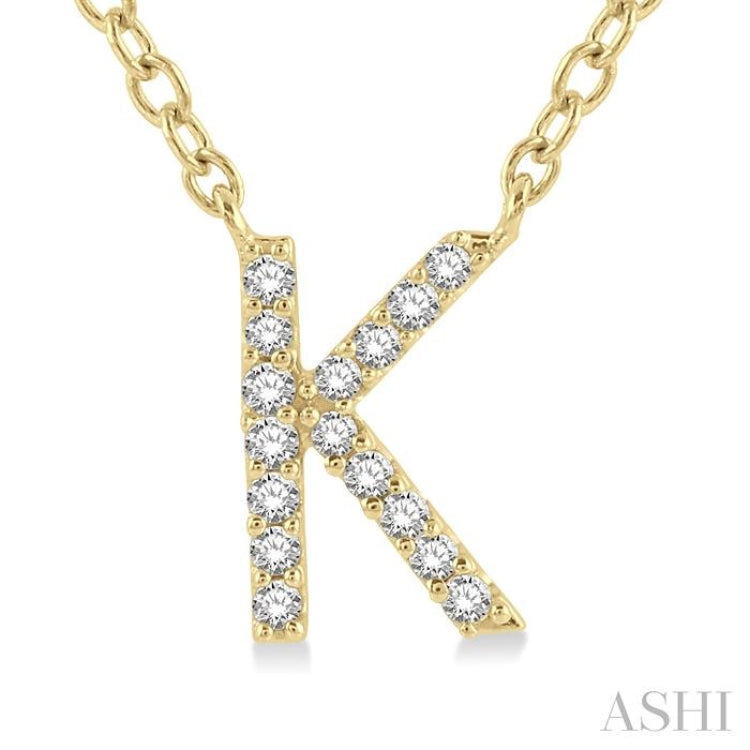 1/20 Ctw Initial 'K' Round Cut Diamond Pendant With Chain in 10K Yellow Gold