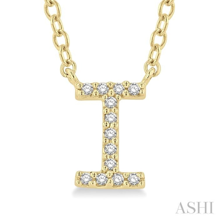 1/20 Ctw Initial 'I' Round Cut Diamond Pendant With Chain in 10K Yellow Gold