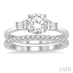 3/4 Ctw Diamond Wedding Set With 5/8 Ctw Baguette & Round Cut Engagement Ring and 1/6 Ctw Round Cut Diamond Wedding Band in 14K White Gold